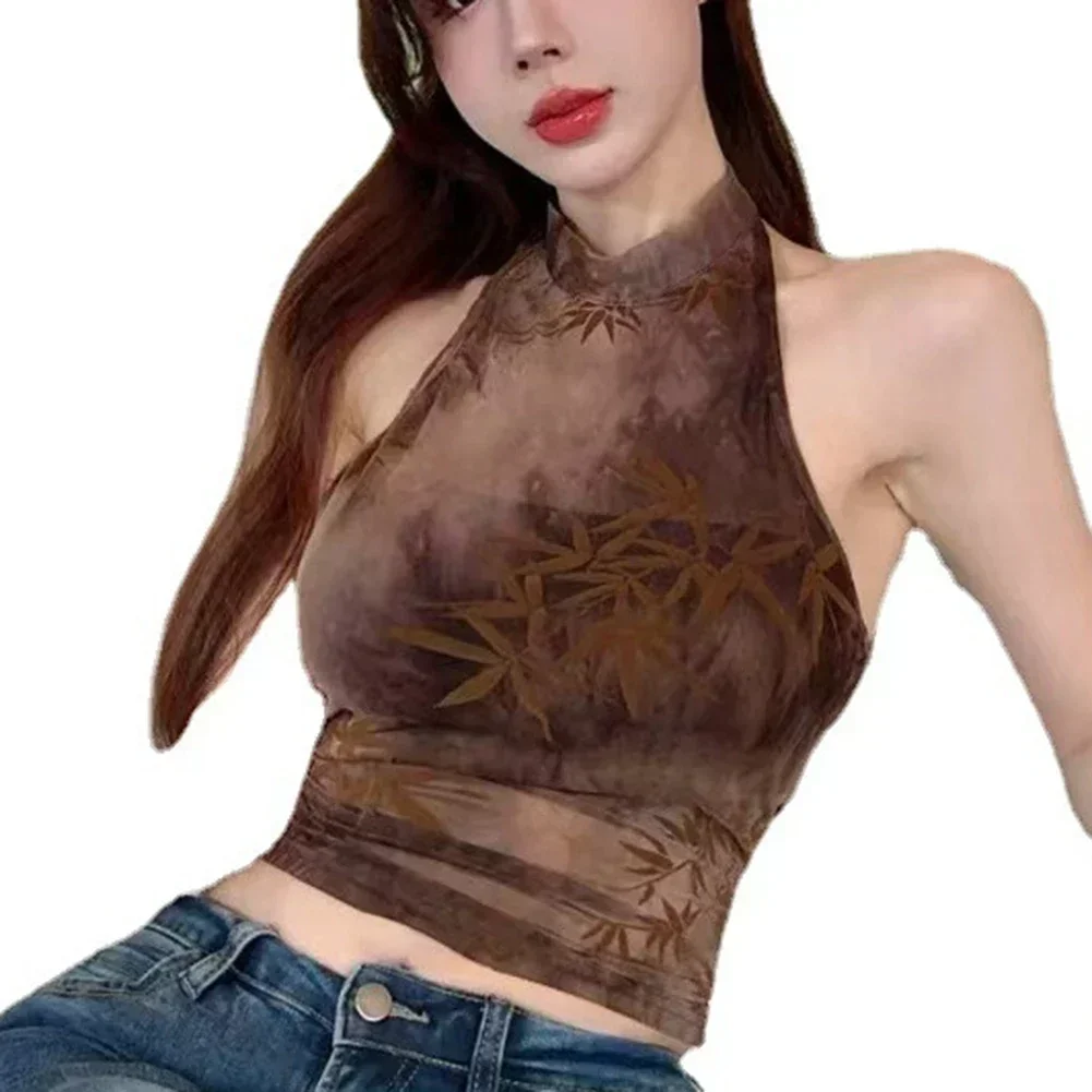 

Casual Outing Vacation Wear Retro Hanging Neck Casual Clothing Fashionable Vacation Apparel Retro Vest Spring Summer Outfit
