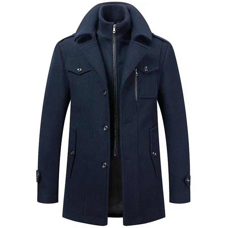 New Winter Fashion Men Slim Fit Long Sleeve Cardigans Blends Coat Jacket Suit Solid Mens Long Woolen Coats