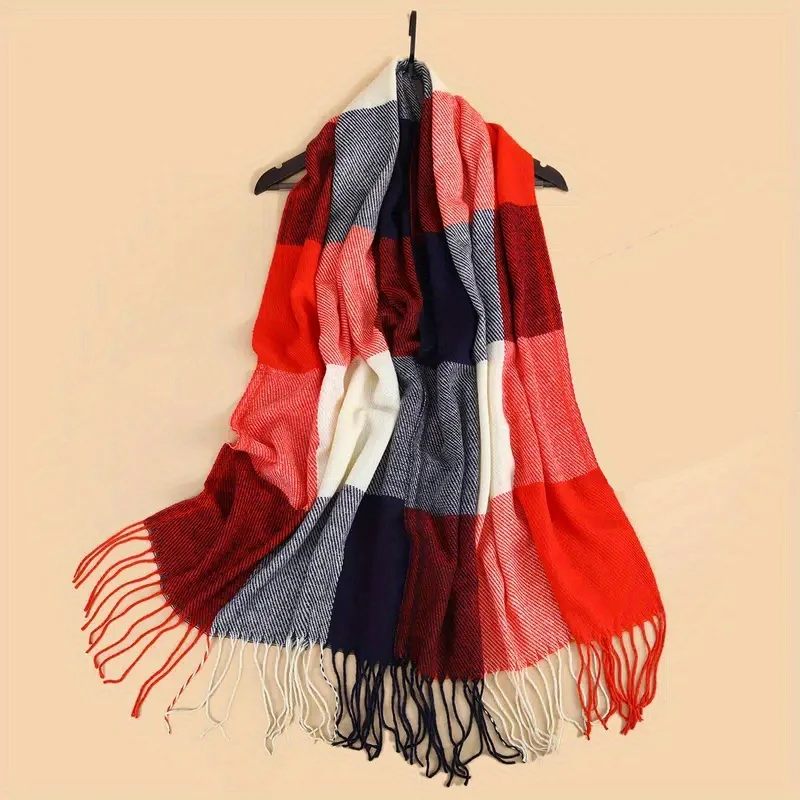 2022 Cashmere Scarf Shawl Winter Stylish Lady Autumn Plaid Wrap Pashmina Tassel Hijab Neck Head Scarves Foulard for Femme