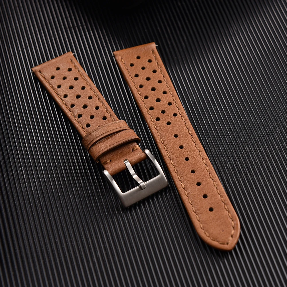 Vintage Racing Leather Strap 18mm 20mm 22mm Porous Breathable Watch Band Quick Release Leather Wristbelt Men Women  For Omega