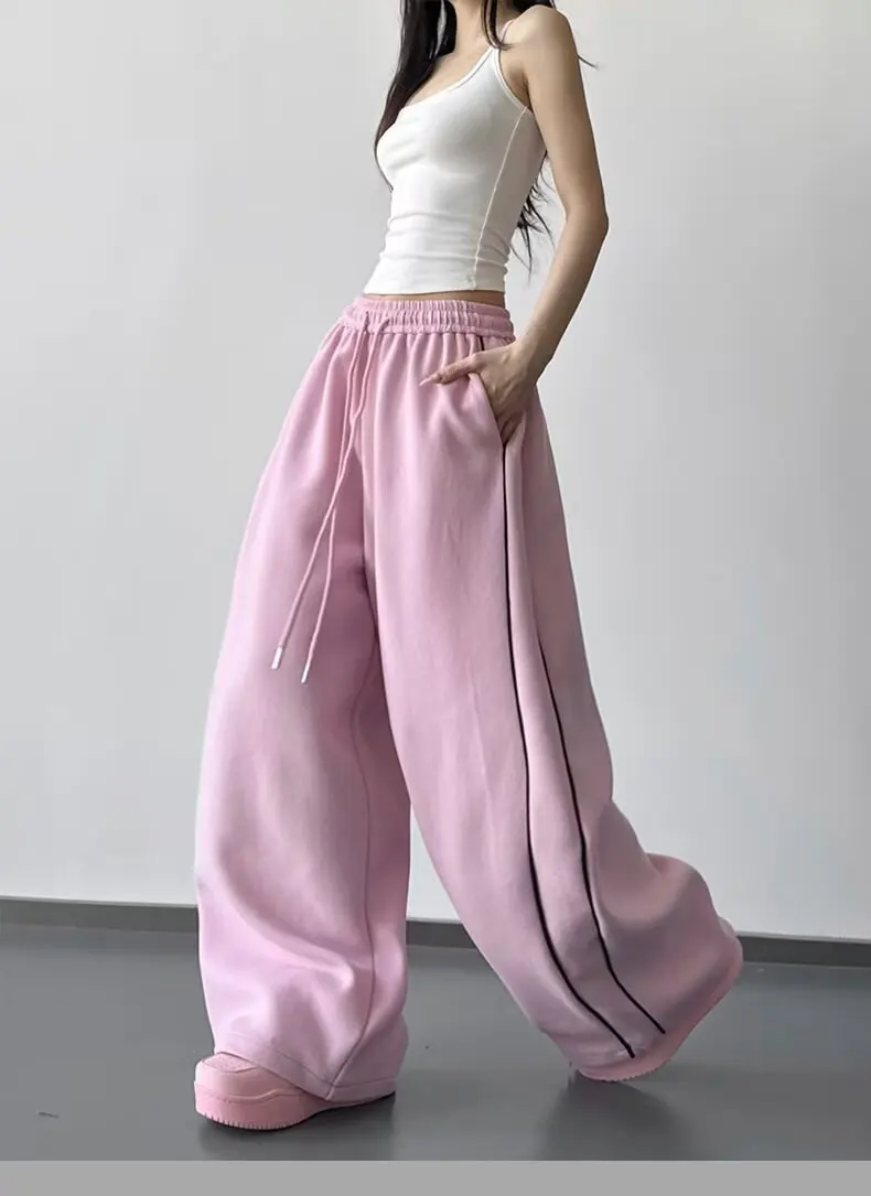 Damen Weite Hosen Frühling/Herbst Neuer Stil Locker Sitzende Slim-Fit Kordelzug Sporthosen Fließende Lässige Lange Hosen – Detail 6