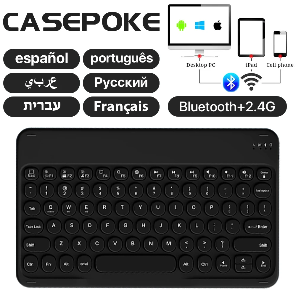 CASEPOKE 10 Inch Wireless Bluetooth Round Key Silent Keyboard For Samsung iPad Xiaomi Lenovo Universal Tablet Keyboard Mouse