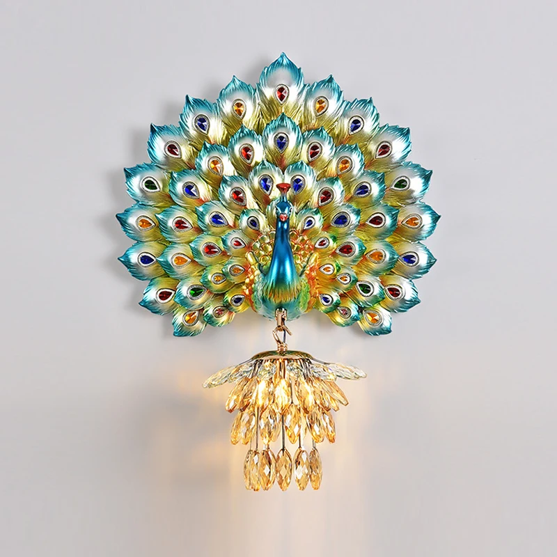 

Creative Peacock Wall Lamp European Living Room Background Wall Retro Luxury Dining Room Bedhead Bedroom Wall Lamp