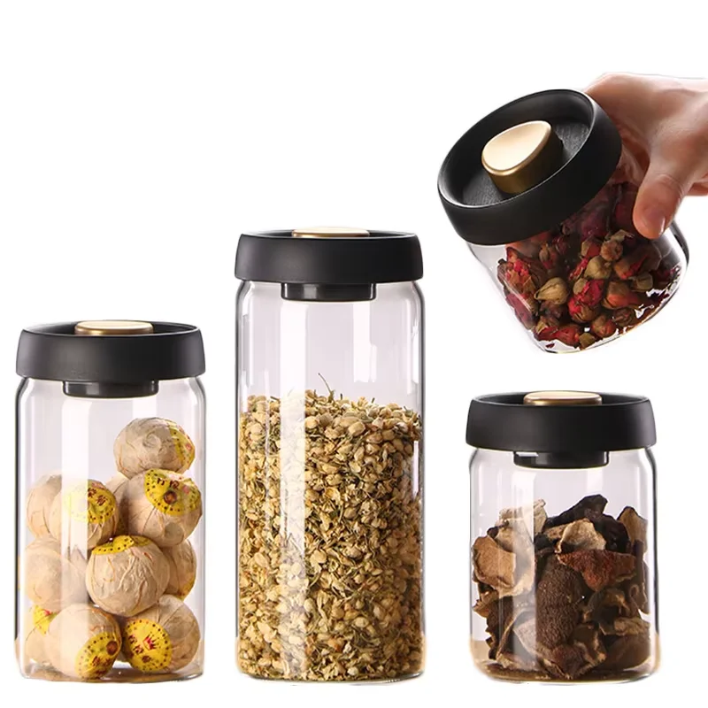 

Coffee Beans Vacuum Sealed Jars Transparent Glass Food Storage Tank Household Moisture-proof Air Extraction Airtight Containers