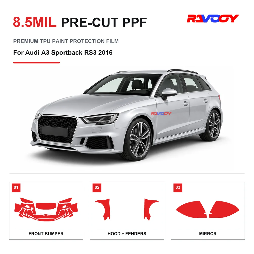Precut PPF For Audi A3 Sportback RS3 2016 8.5mil TPU Clear Paint Protection Film Self Healing Hydrophobic UV Stone Chip Guard