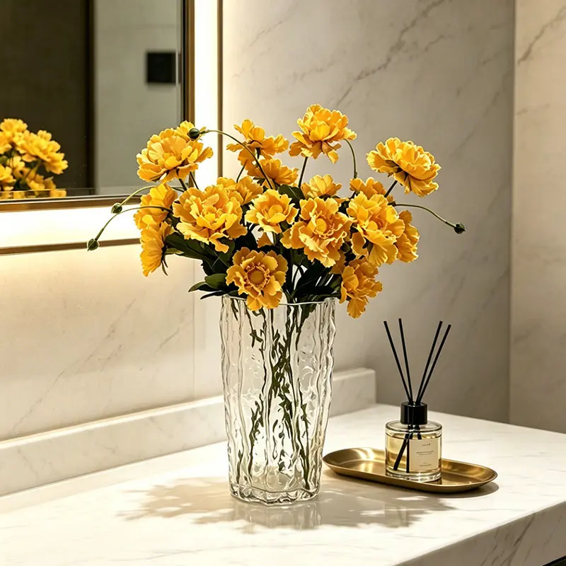LIVETAI Transparent Glass Vase Glacier Design Modern Home Decoration for Living Room Dining Table Flower Arrangement