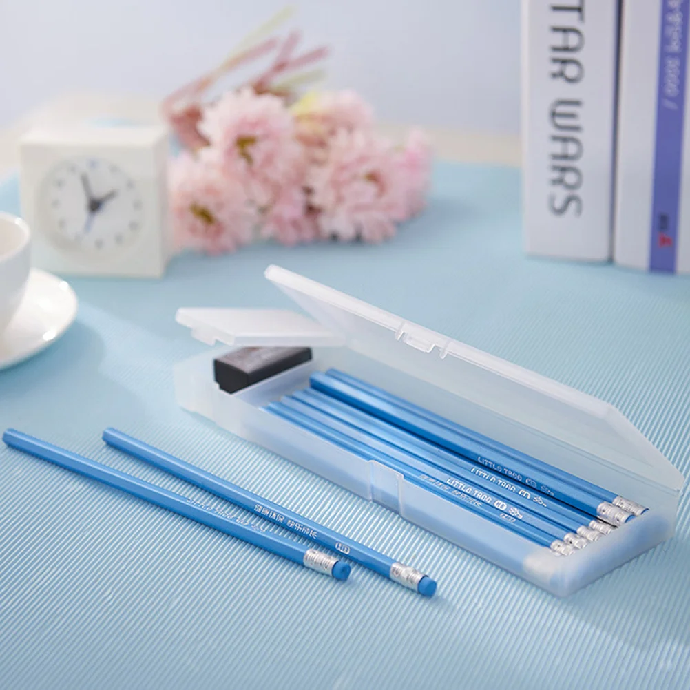 

2pcs Plastic Pencil Case Set Transparent Frosty Finish 7*2.5Cm Dual Compartment Lightweight Storage Pouch For School Office