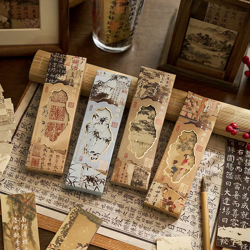 

Gold Foil Paper Bookmark - Classic Chinese Style with Famous Poetry and Paintings, Reading Page Clip Card