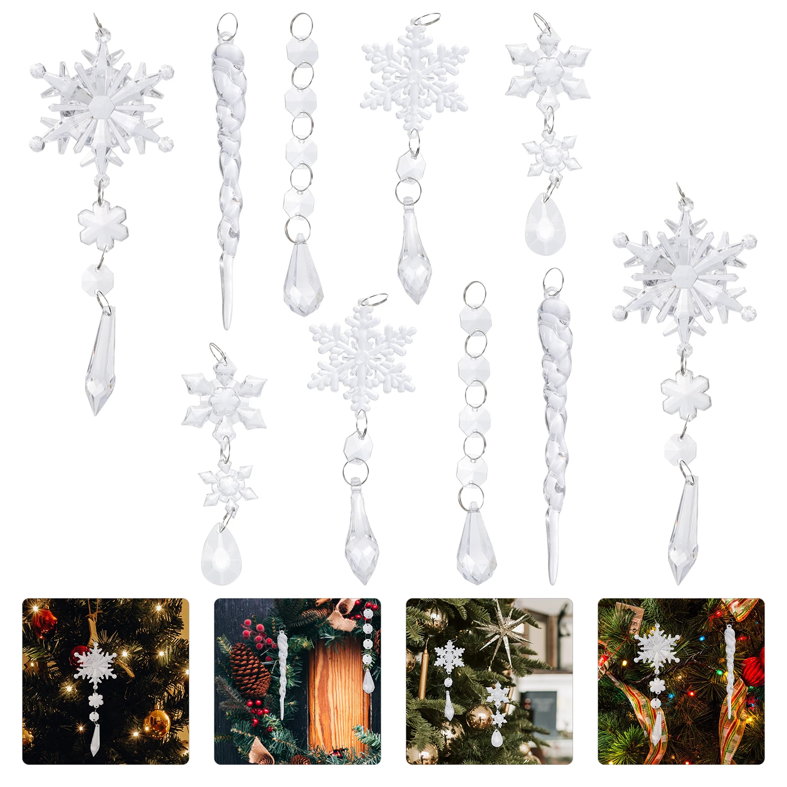 

10Pcs Xmas Tree Hanging Ornaments Transparent Icicles Snowflake Christmas Party Decoration Supplies Christmas Tree Ornaments