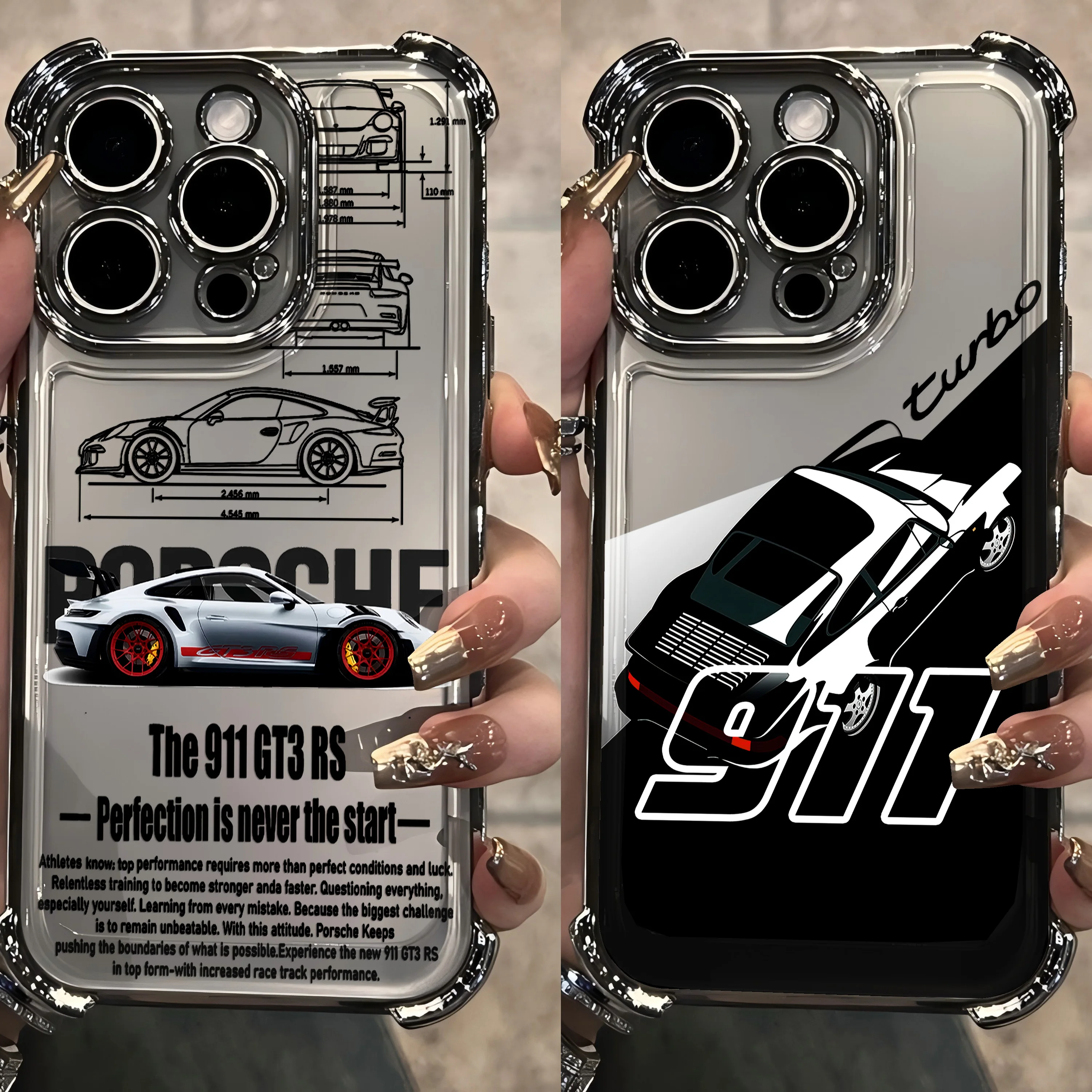 Sports GT3-RS Plating Phone Case For iPhone 16e 16 15 14 13 12 11 Pro Max X XR XSMax 7 8 6 Plus-Supercar-911-Anti-Fall Airabag