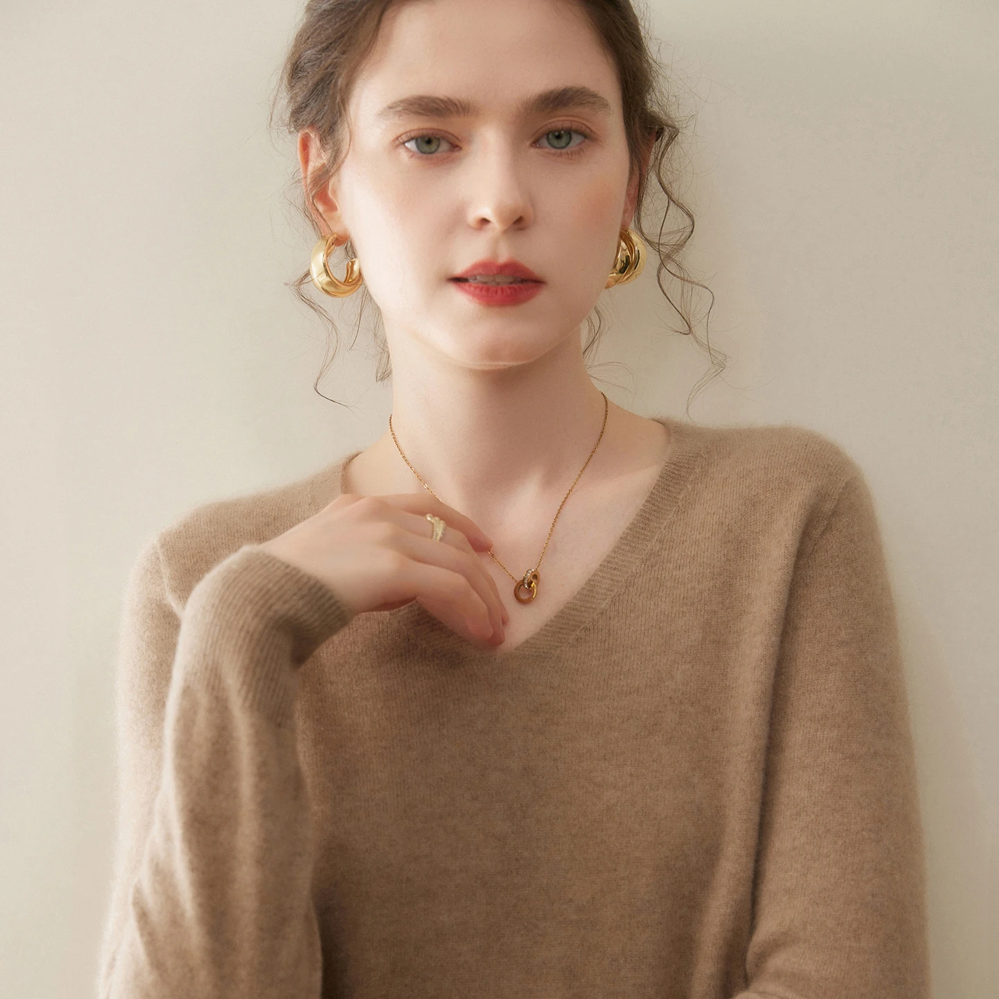 

Women's Knitted Hoodie 100% Pure Cashmere V-neck Autumn/Winter Warm Bottom Shirt Long Sleeve Hot Selling Solid Color Women's Top