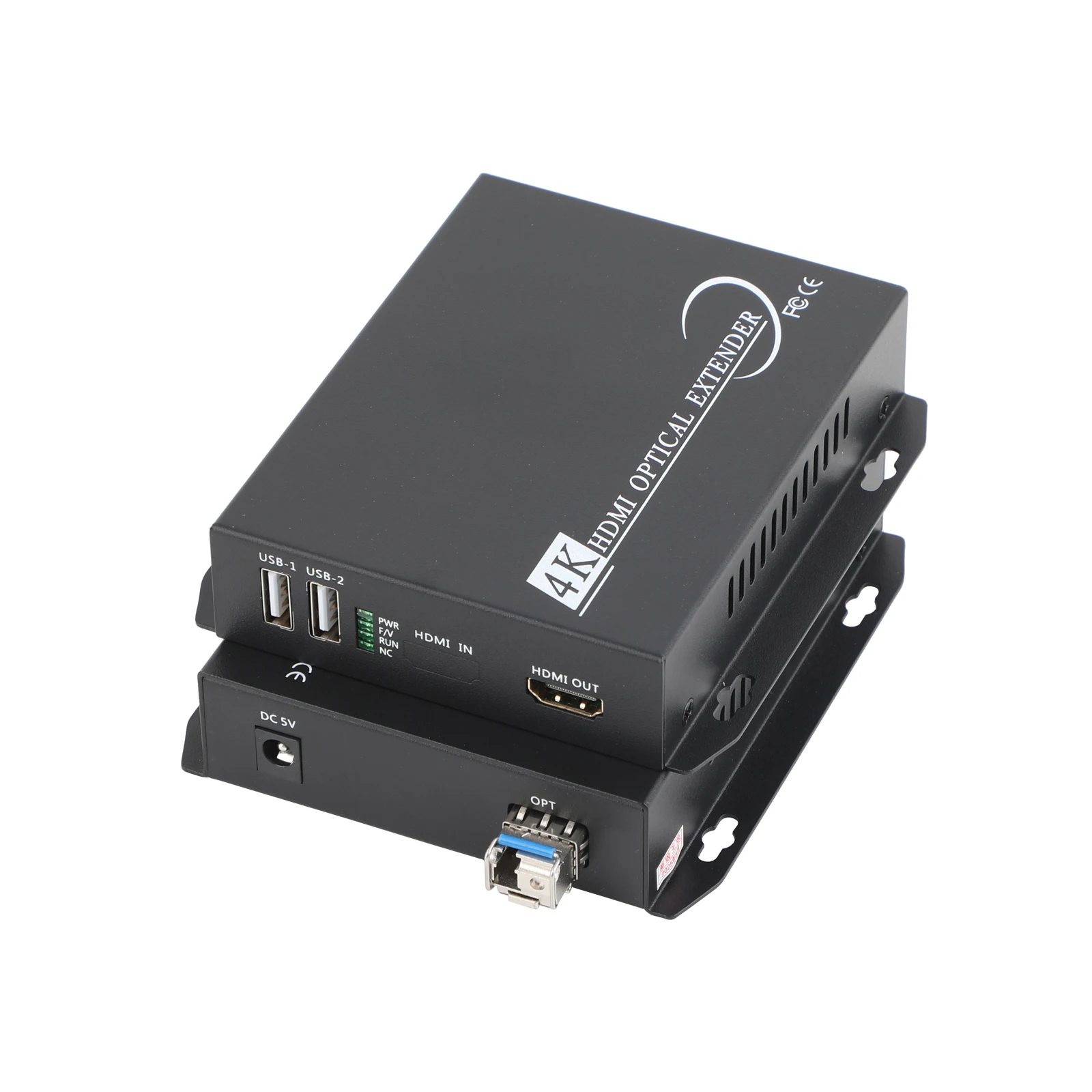 4K Fiber Optic Transceiver Media Converter with LC SFP Module (10KM)-USB Mouse/Keyboard, Audio/Video,  US/EU Power