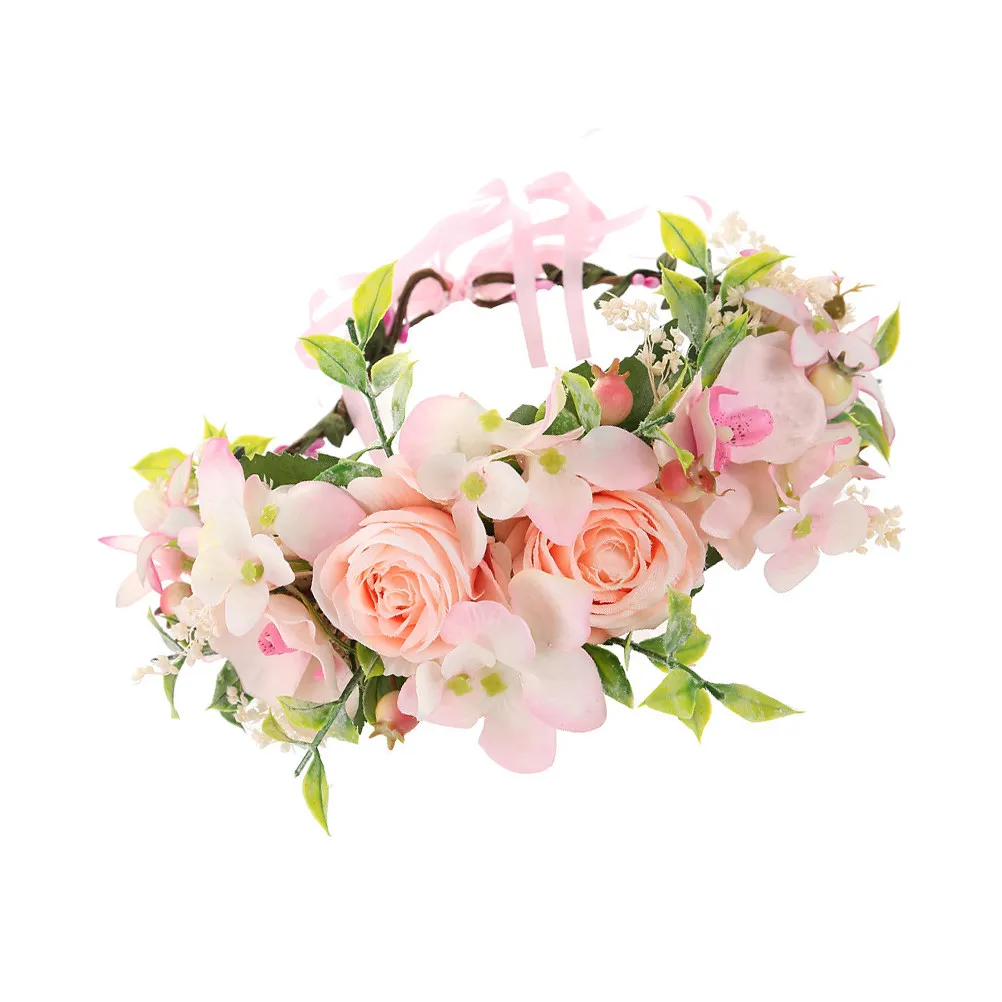 

Artificial Rose Flower Headband Elegant Floral Hair Wreath For Wedding Party Beach Travel Photo Prop Accessory