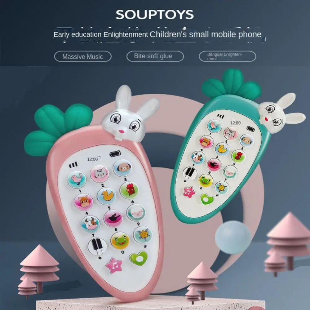 Telefone celular eletrônico para bebê, brinquedo simulação, silicone, controle por voz, dormir, música