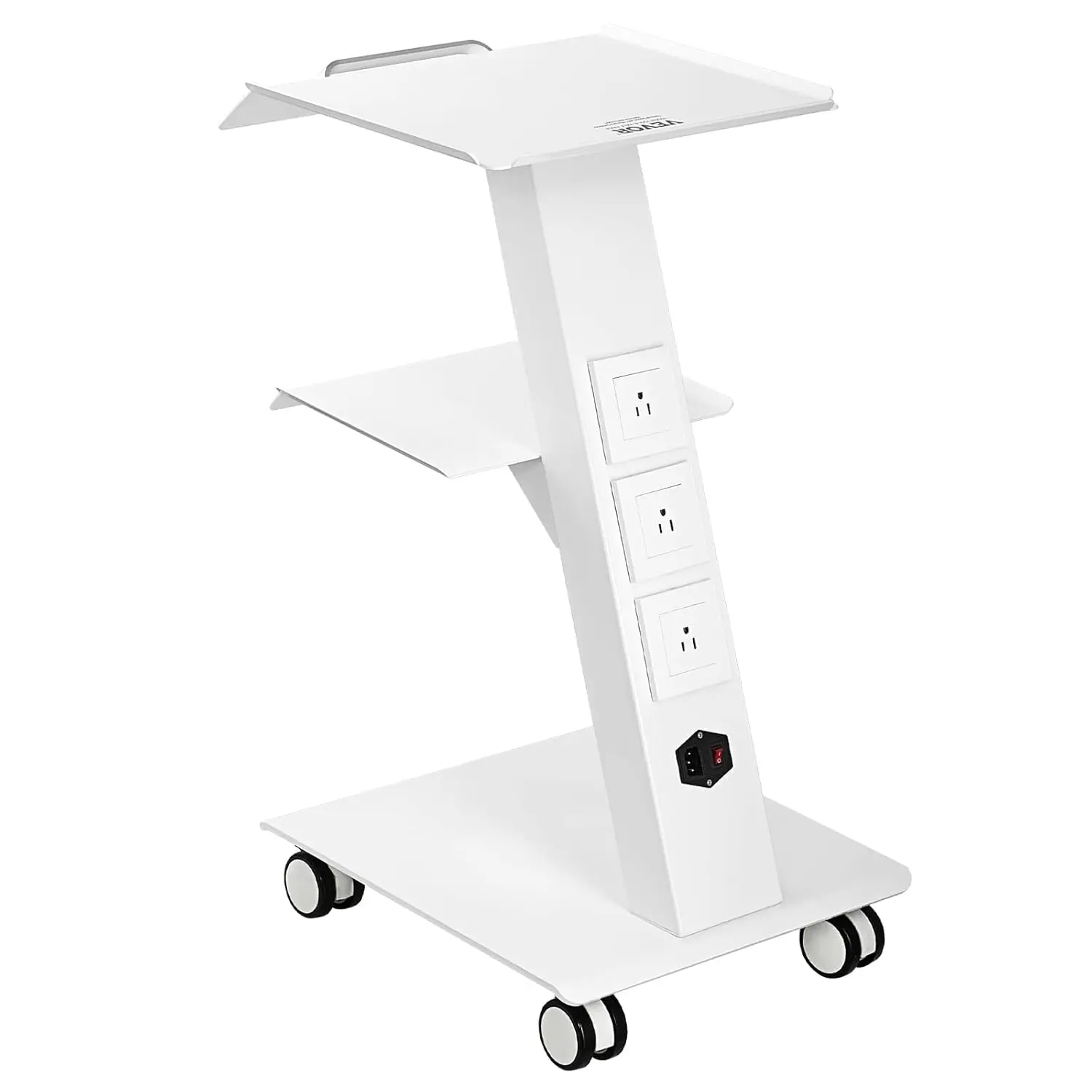 Lab Trolley, Rolling Lab Cart with Built-in Socket, 3-Layer Metal Mobile Trolley, Tray Rolling Clinic Cart with Swivel Wheels, 2