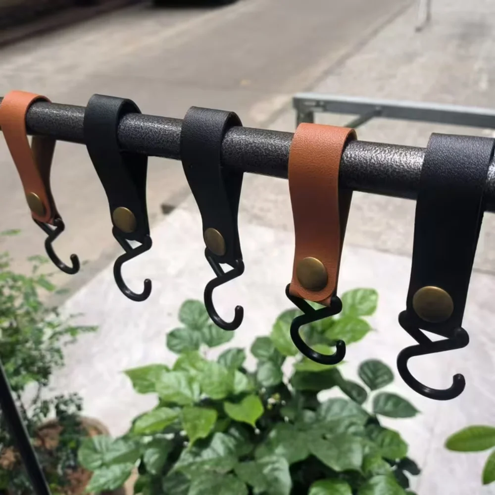 7-Piece Multi-Purpose S-Shaped Auxiliary Hooks, Camping Hooks, Portable Storage Hooks Made of Faux Leather Rope and S-Shaped Plastic Hooks Suitable for Offices, Homes, Patios, Camping and Gathering Places.