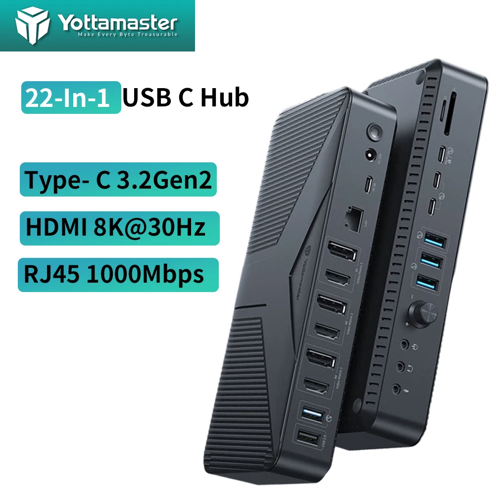 Yottamaster USB C Desktop Docking Station 22 in 1 Dock Station with 8K HDMI PD60W Gigabit Ethernet Multiport USB3.2 HUB Adapter