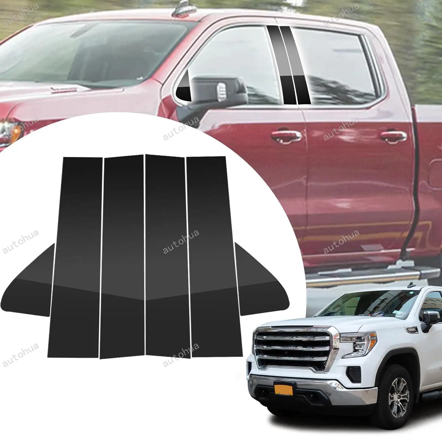 

Door Pillar Post Trim for Chevrolet Silverado 2019-2023 Side Door Pillar Anti Scratch Glossy PC Stickers Cover Moldings 6-pcs