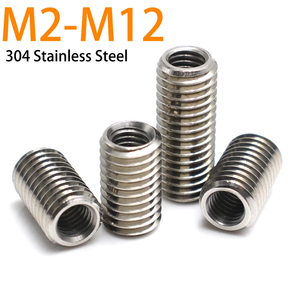 304 Stainless Steel Internal External Threaded Inserts Thread Repair Sleeve Conversion Nut Thread Protector M2-M12