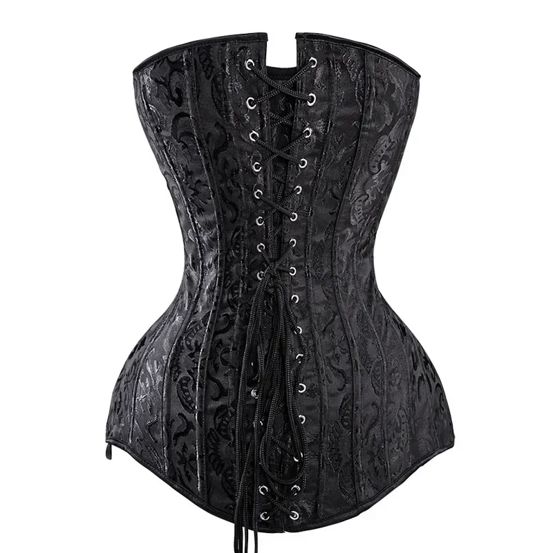 Women Hourglass Longline Overbust Corset Top Steel Boned Long Torso Bustier Vintage Jacquard Steampunk Corselet