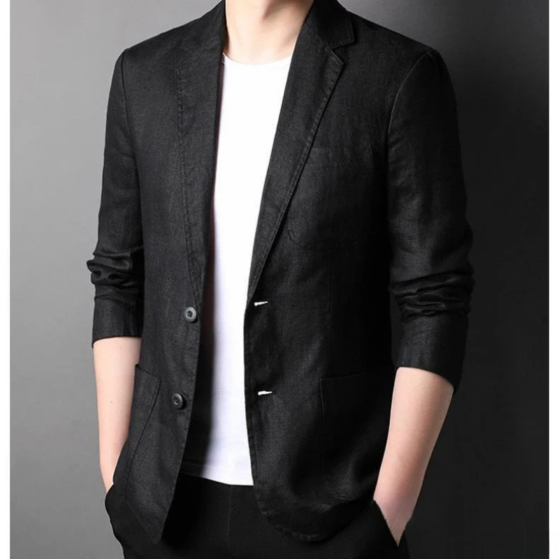 2026 Spring Summer Men's Linen Casual Blazer Korean Style Italian Fashion Breathable Lightweight Business Commute Suit Jacket