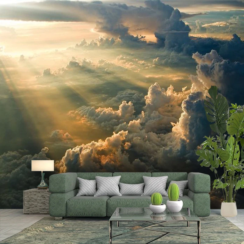 1PC Sky Cloud Sunlight View Art Print Backdrop Banner, Bedroom Living Room Photo Background, Polyester, Home Decor, Wall Art