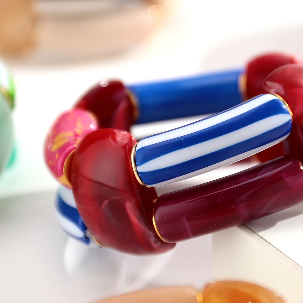 Exklusive bunte doppellagige Acryl-Armbänder für Damen, Harz-Armreifen mit gebogenem Rohr, modischer Schmuck, Geschenk – Detail 9