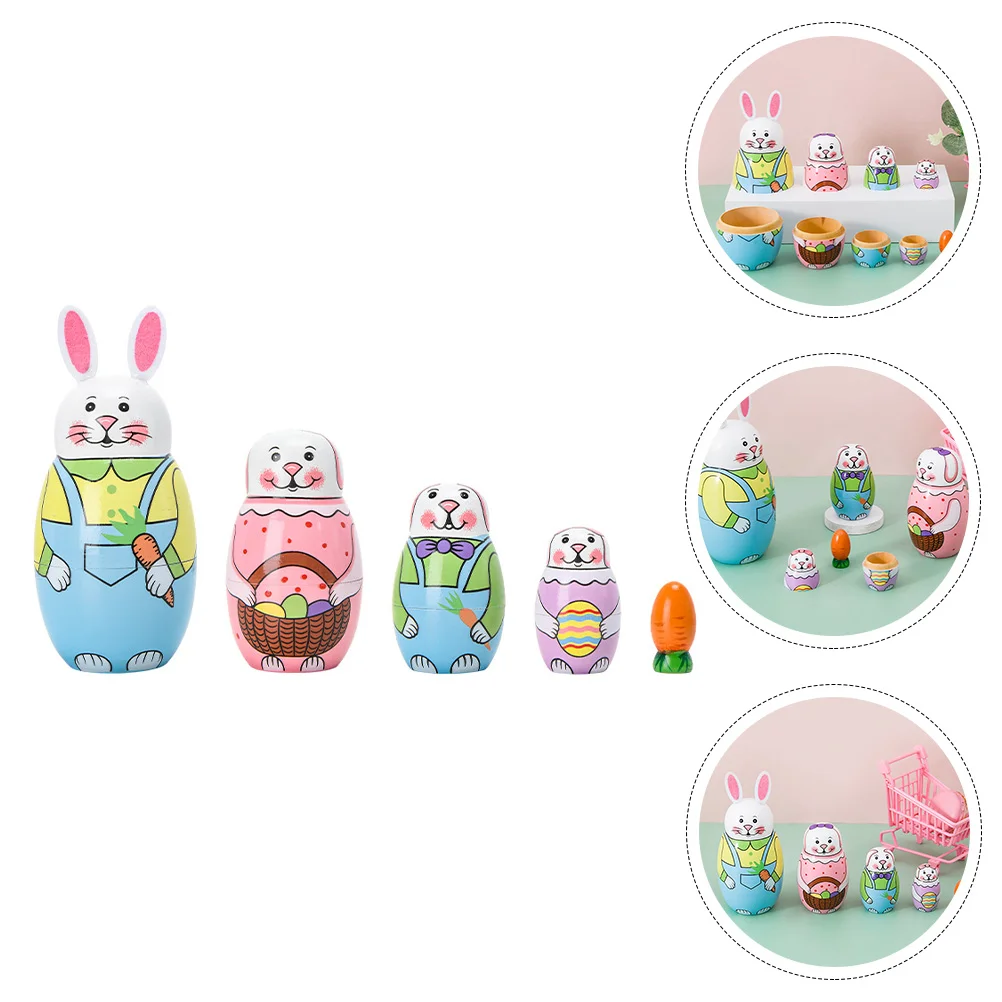 Bunny Nesting Wooden Painted Dolls Russian Matroska Toys Home Decor Matryoshka Crafts Child