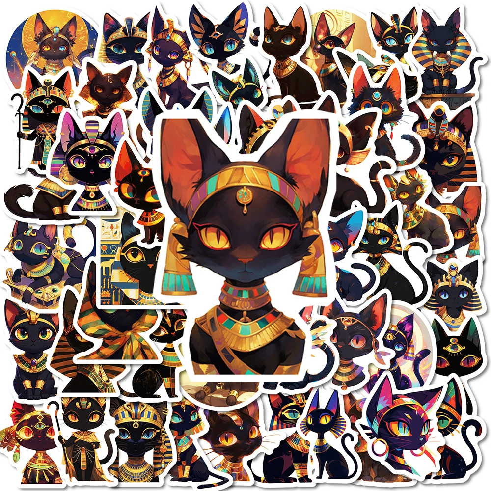 Autocollants créatifs et mignons de chat égyptien, 10/30/50 pièces, autocollants Kawaii pour chaton, pour ordinateur portable, bagages, Skateboard, décoration amusante, jouet, cadeau