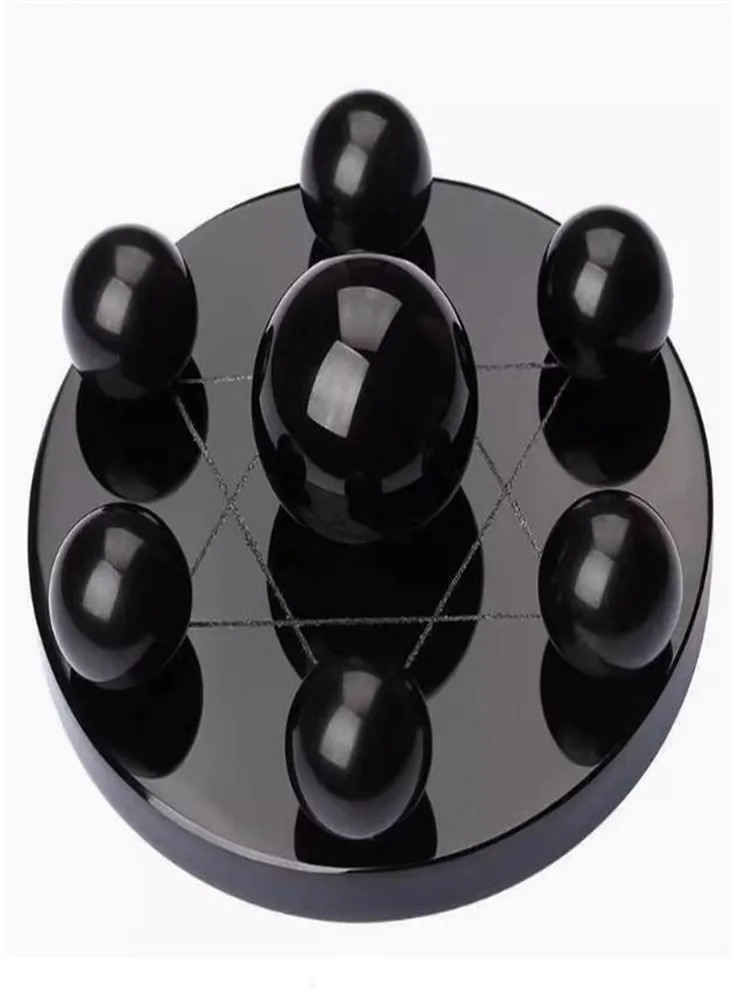10 cm Natürliche Schwarze Obsidian Stein Kugel Kugel Sieben Sterne Array Runde Grundplatte Fengshui Spiegel Für Home Dekoration geschenk – Detail 4