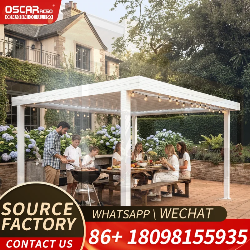 Exterior Wall Mounted Electric Roof Louvered Pergola with Screen for Garden Patio Balcony Affordable Shade Structure pergola