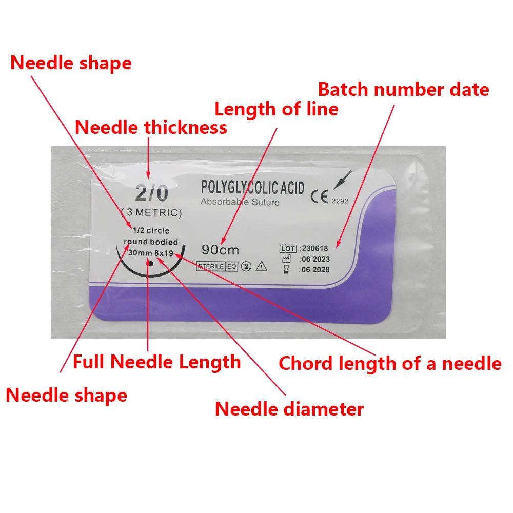 1 Box Seide/Nylon Multimaterial 75/90CM mit Nadel, resorbierbarer Nahtfaden, steril, für Tiere/Haustiere, 0/1/2/2-0/3-0/4-0 – Detail 2