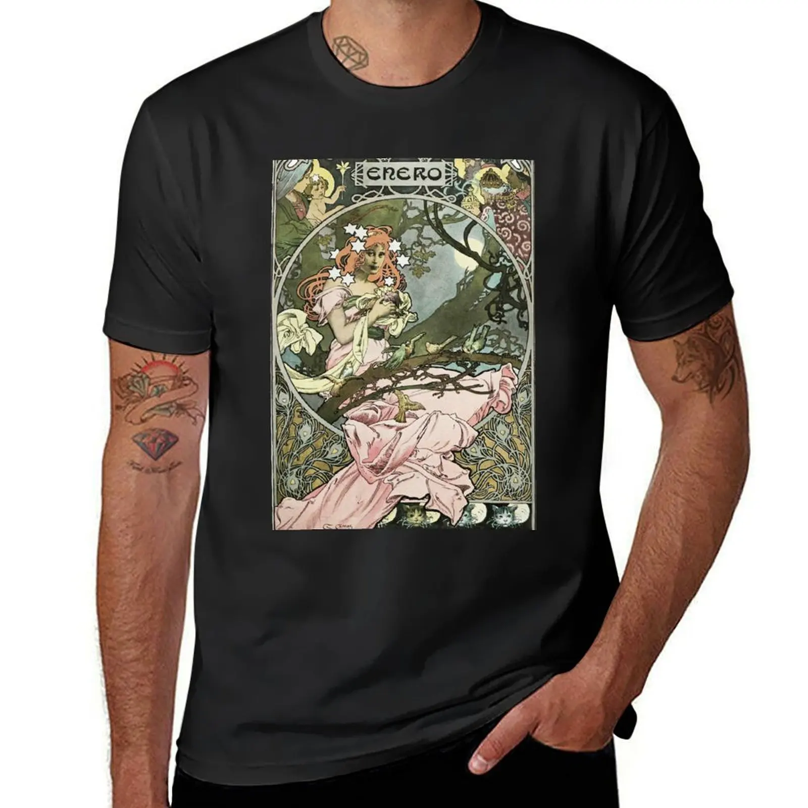 HD. January - Calendar, by Gaspar Camps (1902) HIGH DEFINITION T-Shirt oversizeds plus size tops designer t shirt men