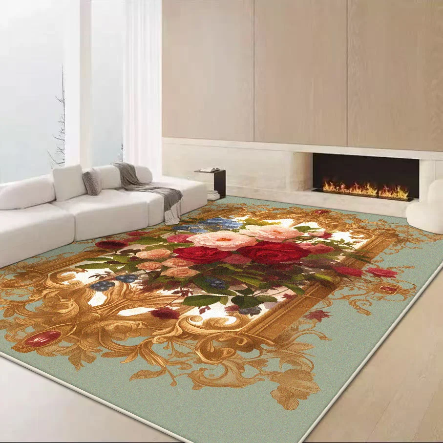سجادة مضادة للانزلاق على الطراز الأوروبي لغرفة المعيشة، سجاد بتصميم زهور لغرفة النوم، سجادة طاولة أريكة ناعمة قابلة للطي، سهلة التنظيف، مقاس كبير