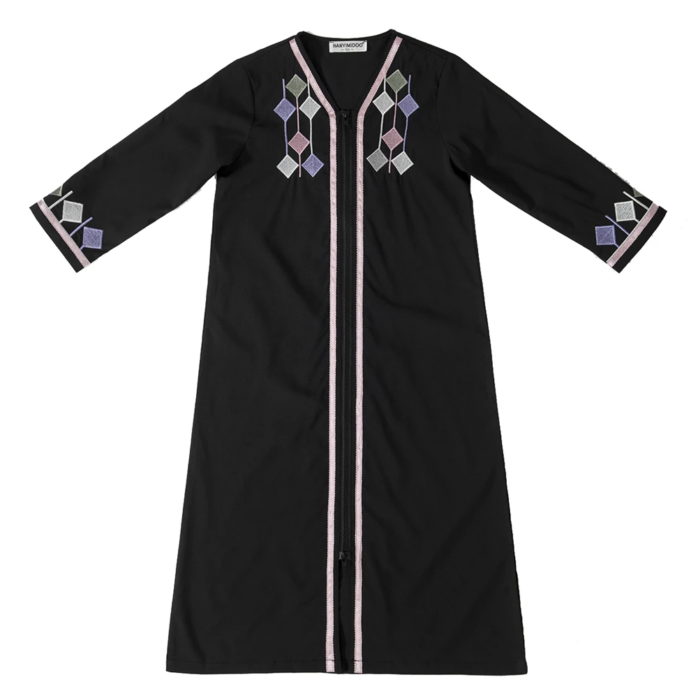 Muslim Children Girl Embroidery Prayer Maxi Dress Open Front Zipper Abaya Ramadan Arab Kids Kaftan Long Robe Islamic Kaftan Gown