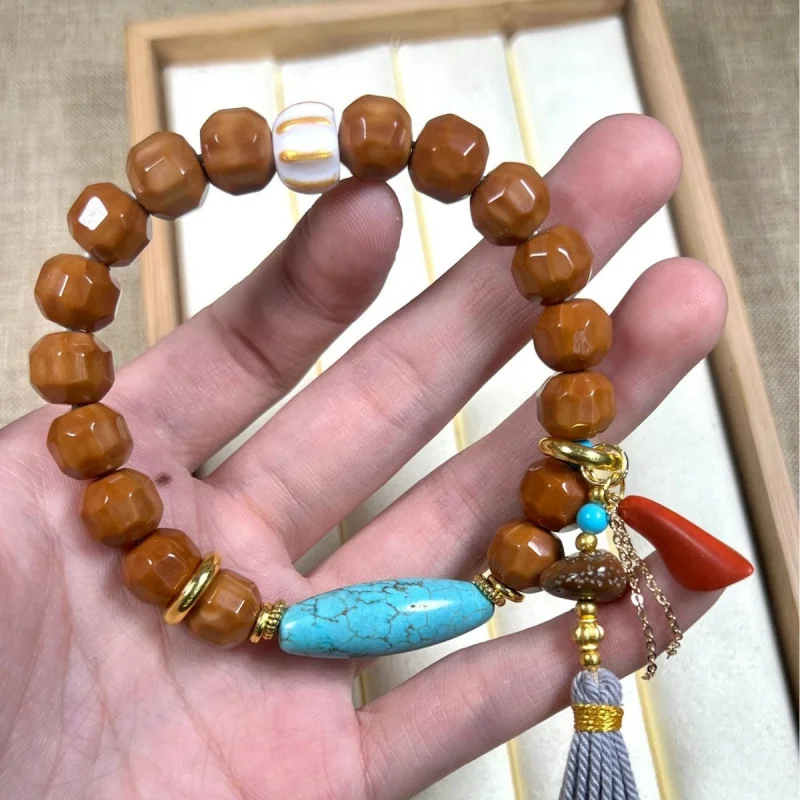 Houhou cheese non-standard bracelet, anti-tarnish natural stone , hand-twisted polished beads, walnut