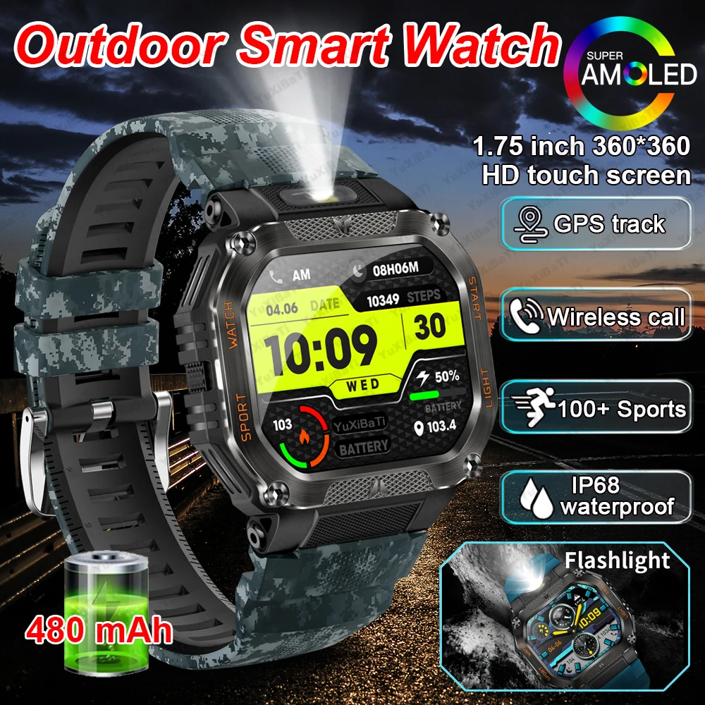 

2025 New SmartWatch Men LED Flashlight Sports Outdoor Compass Bluetooth Call Heart Rate Waterproof Women Smart Watch