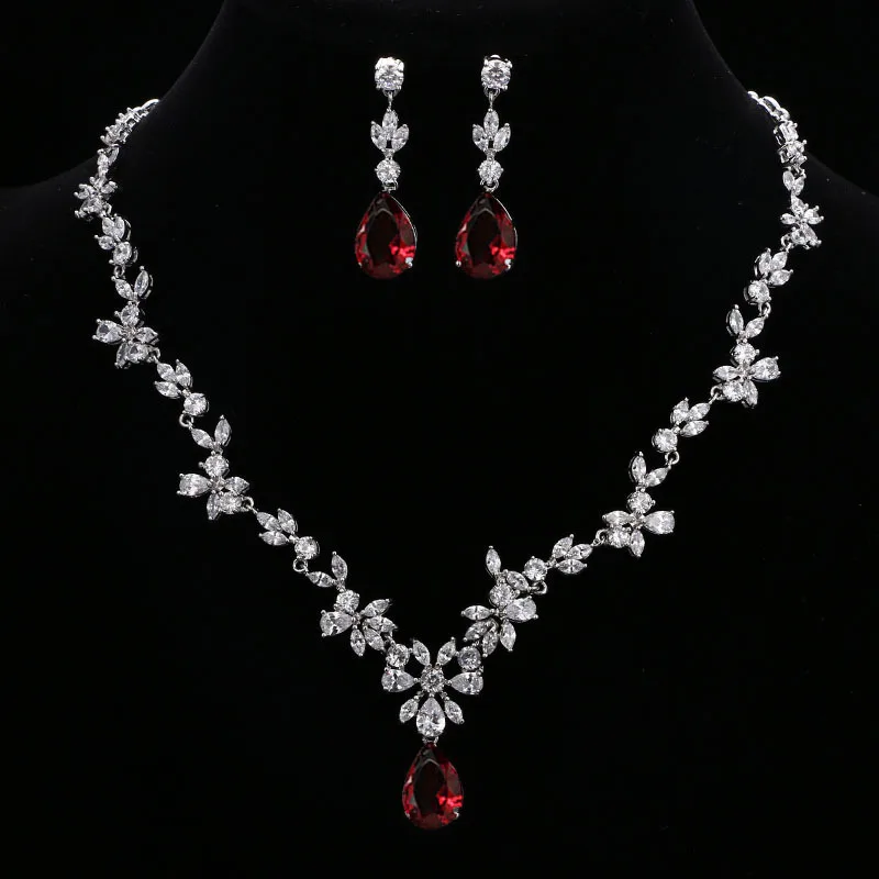 

Flower Leaf Jewelry Sets Necklace Earrings Wedding Bride Dinner Party Jewelry Zircon Anniversary Gift Female