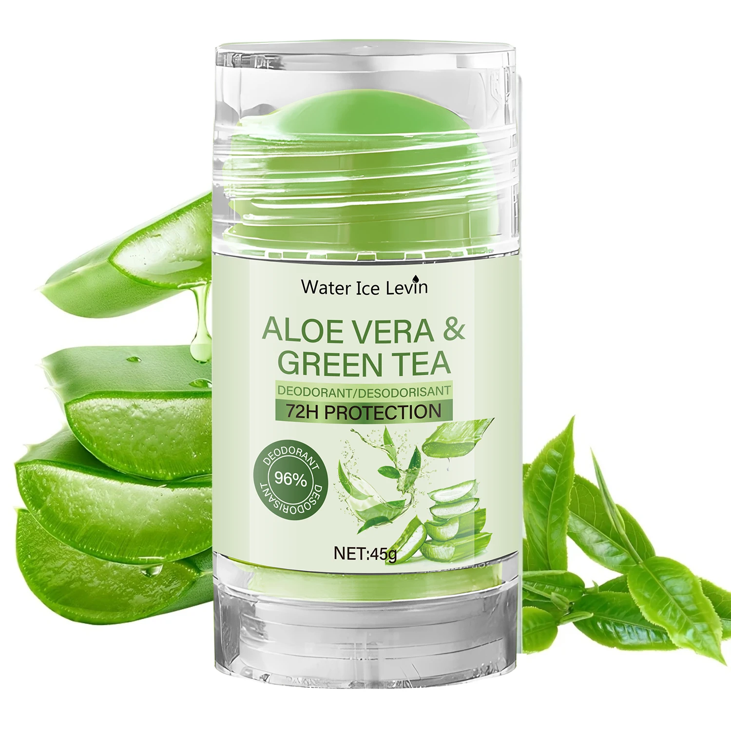 Desodorante de Aloe Vera y Té Verde con Ácido Hialurónico y Vitamina C Protección Hidratante 72H Suave y Suave Cuidado de Axilas