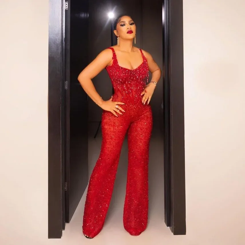 Shiny Red Sequin Beaded Formal Dress Women Jumpsuit 2023 Fashion Lady Event Gowns Sleeveless Evening Party Jumpsuits Custom Made