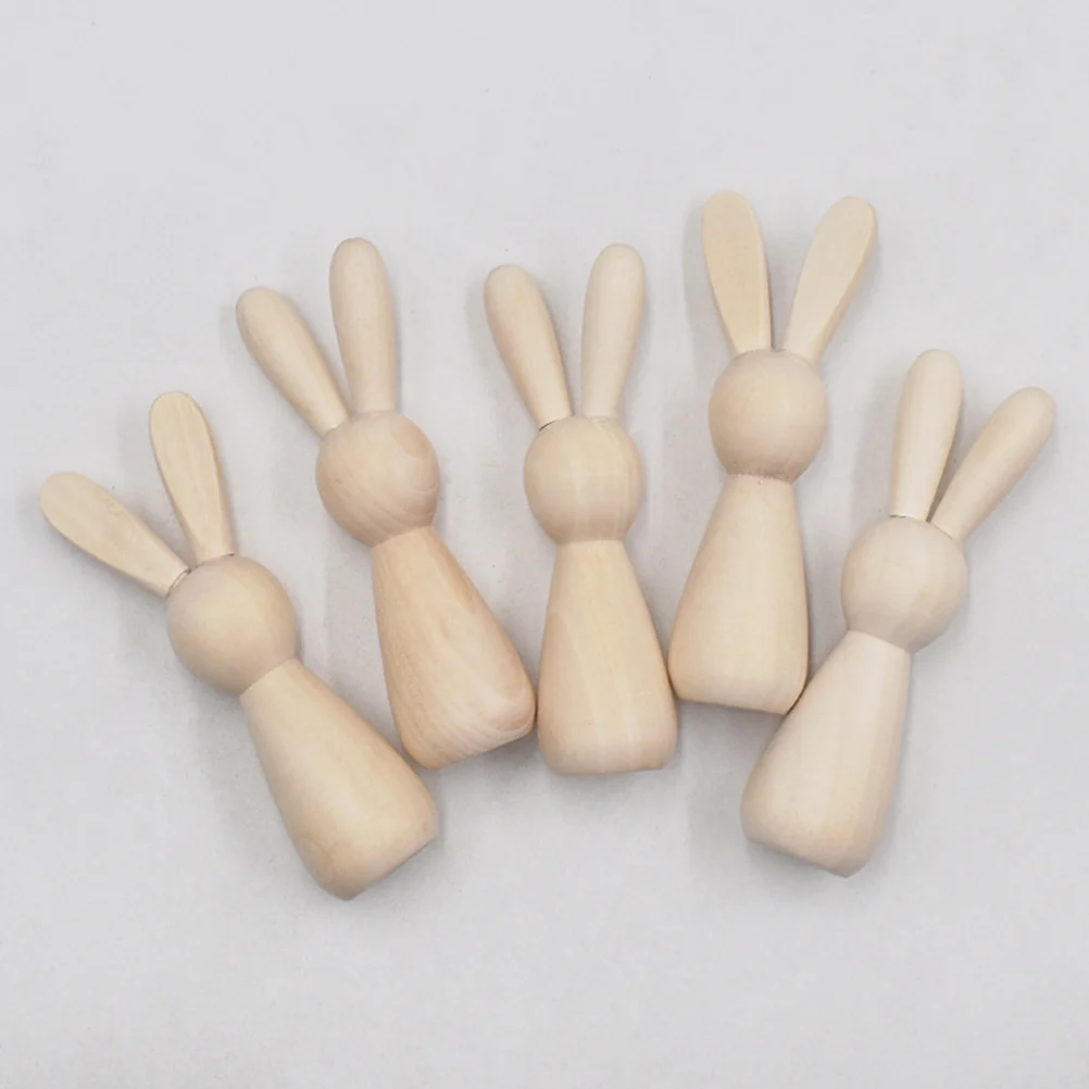 

4 Pcs Wooden Statues Unfinished Craft Bunny Dolls Home Decor Blank Peg Dolls Creative Painting Supplies Lightweight
