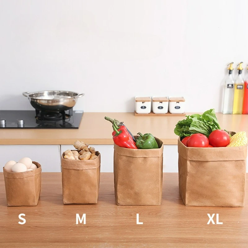 Kraft Paper Bag Washable Paper Storage Bags Reusable Grocery Bags For Food Fruits Vegetable Plants Grocery Flowers Bread Packing