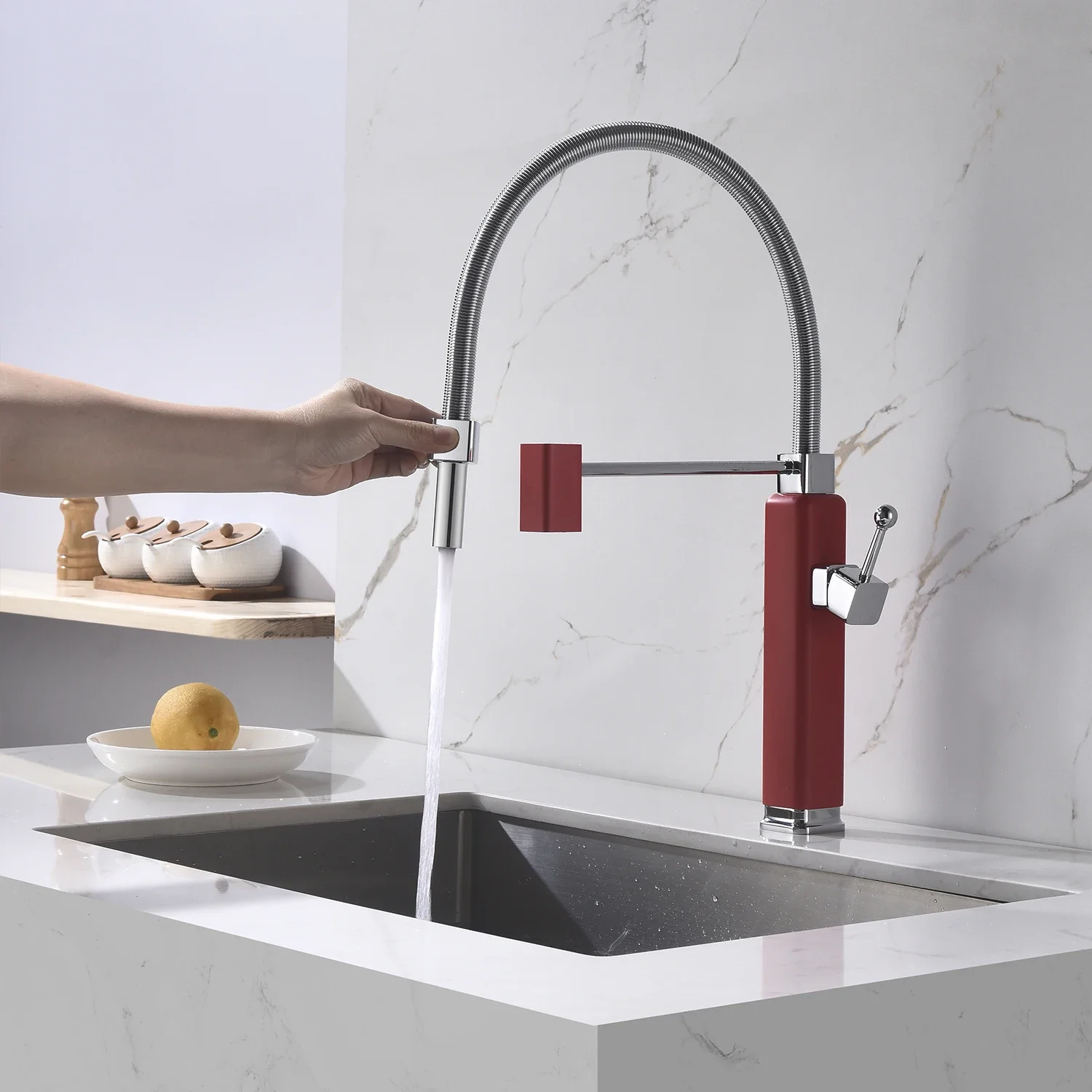 YYHC-Hot sale hot and cold water red pull out kitchen faucet