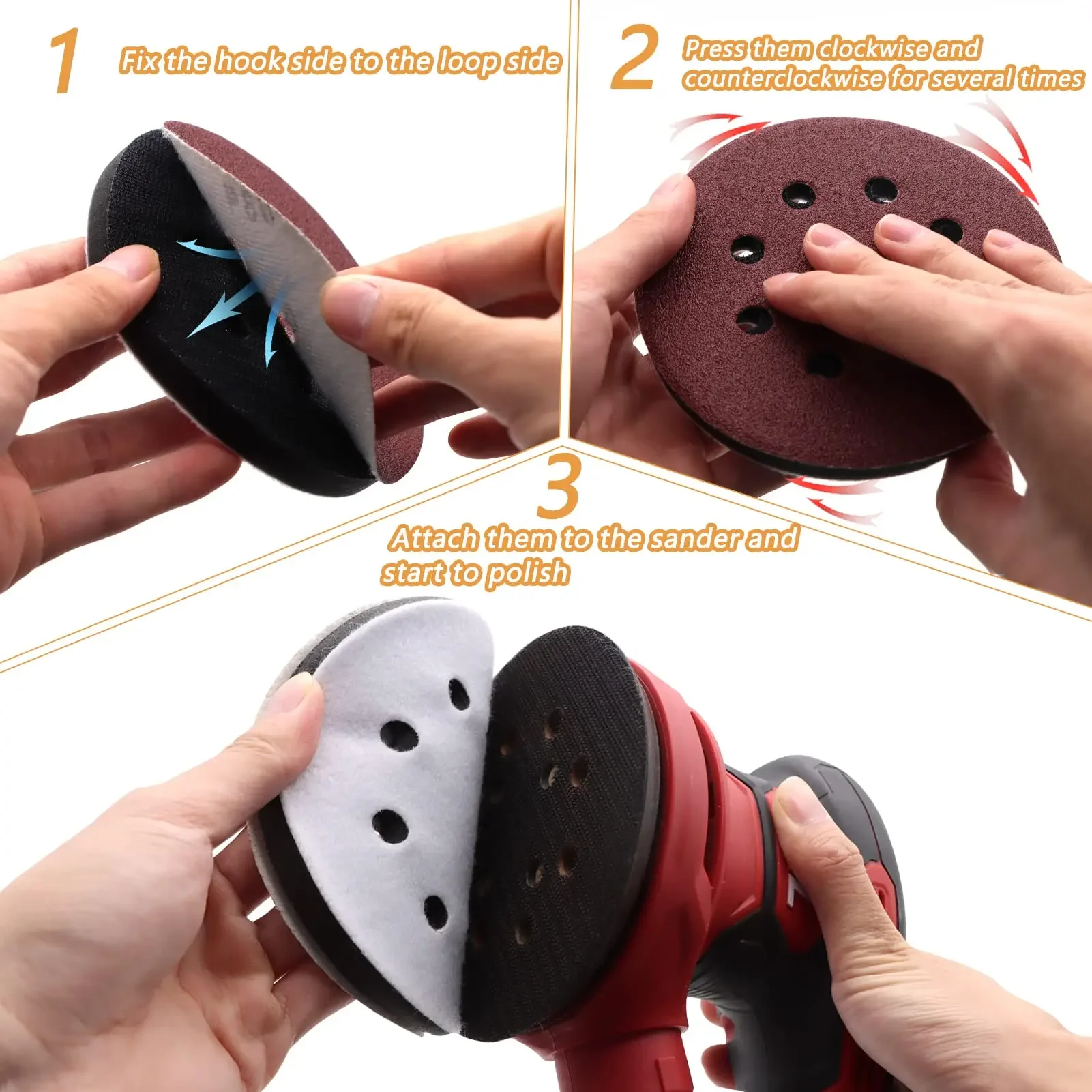 6 Pack Interface Pads 5 Inch 8 Hole Hook and Loop Soft Sponge Foam Sanding Interface Pad for Orbital Sander Automotive Polishing