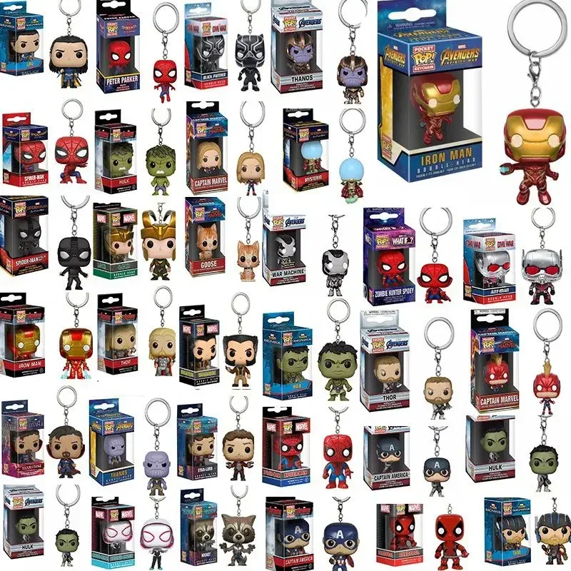FUNKO POP Los Vengadores Marvels Iron Man Cohete Spider-man Hulk Loki Thor Capitán América Pantera Llavero de bolsillo Modelo Juguetes Regalo