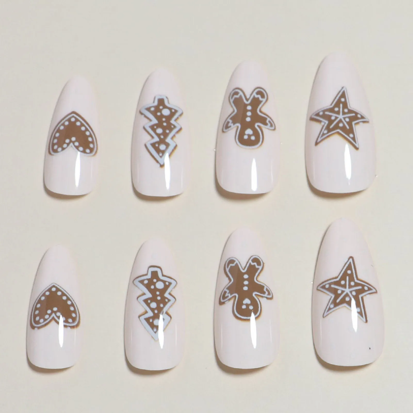 Almond White Press-on Nail Christmas Element Festival Winter Artificial Nail for Nail Extension Suit Matching