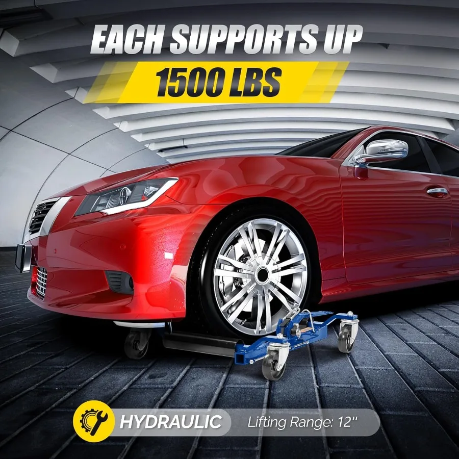 عجلة السيارة دوللي جاك مجموعة من 4 الميكانيكية 1500 رطل زلاجات السيارات 12 ''عجلة تحديد المواقع جاك بكرات الثقيلة مع السقاطة