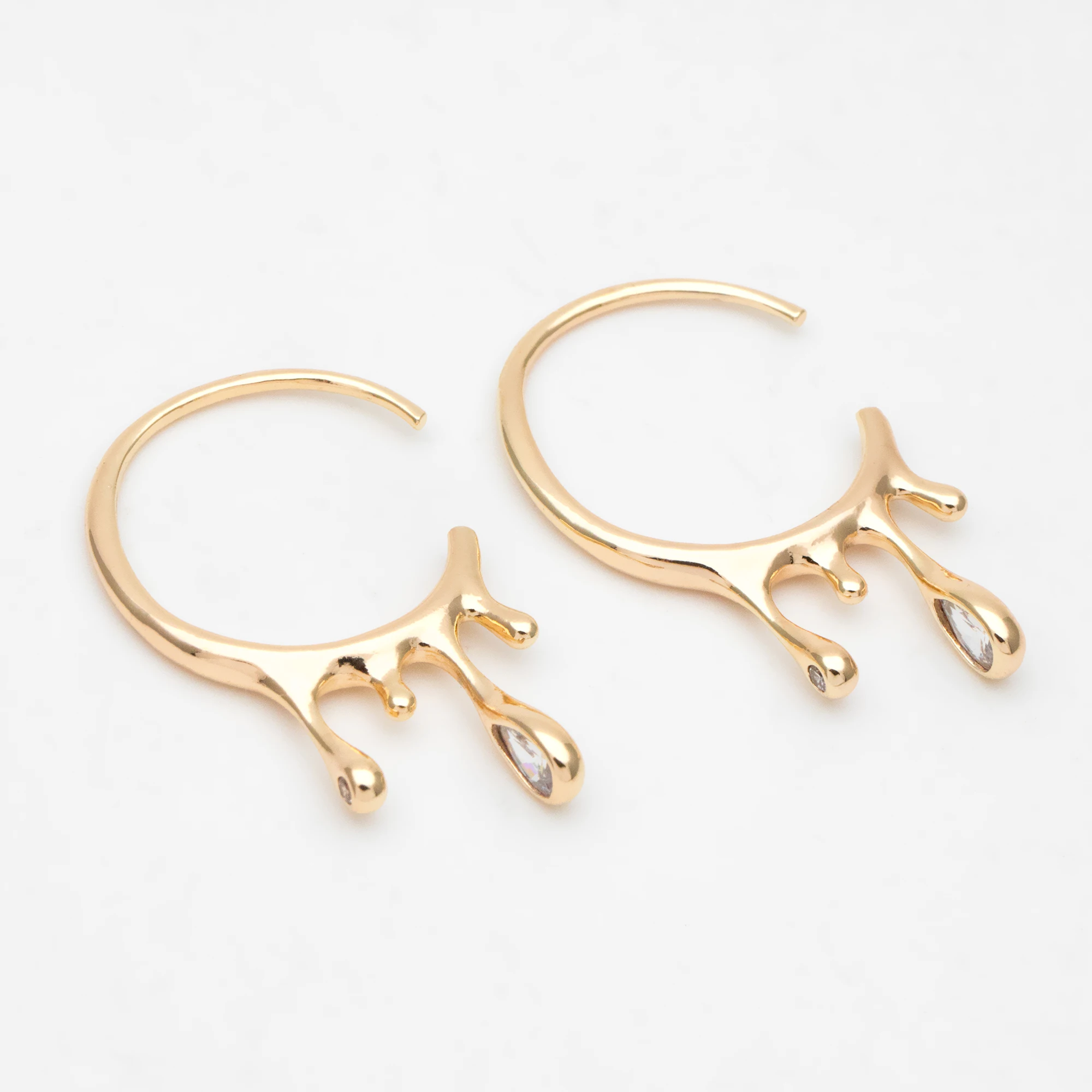 

4pcs Gold CZ Paved Dripping Circular Earrings, Melting Hoops, Lava Drop Hoop Earring, Irregular Unique Earrings (GB-3391)