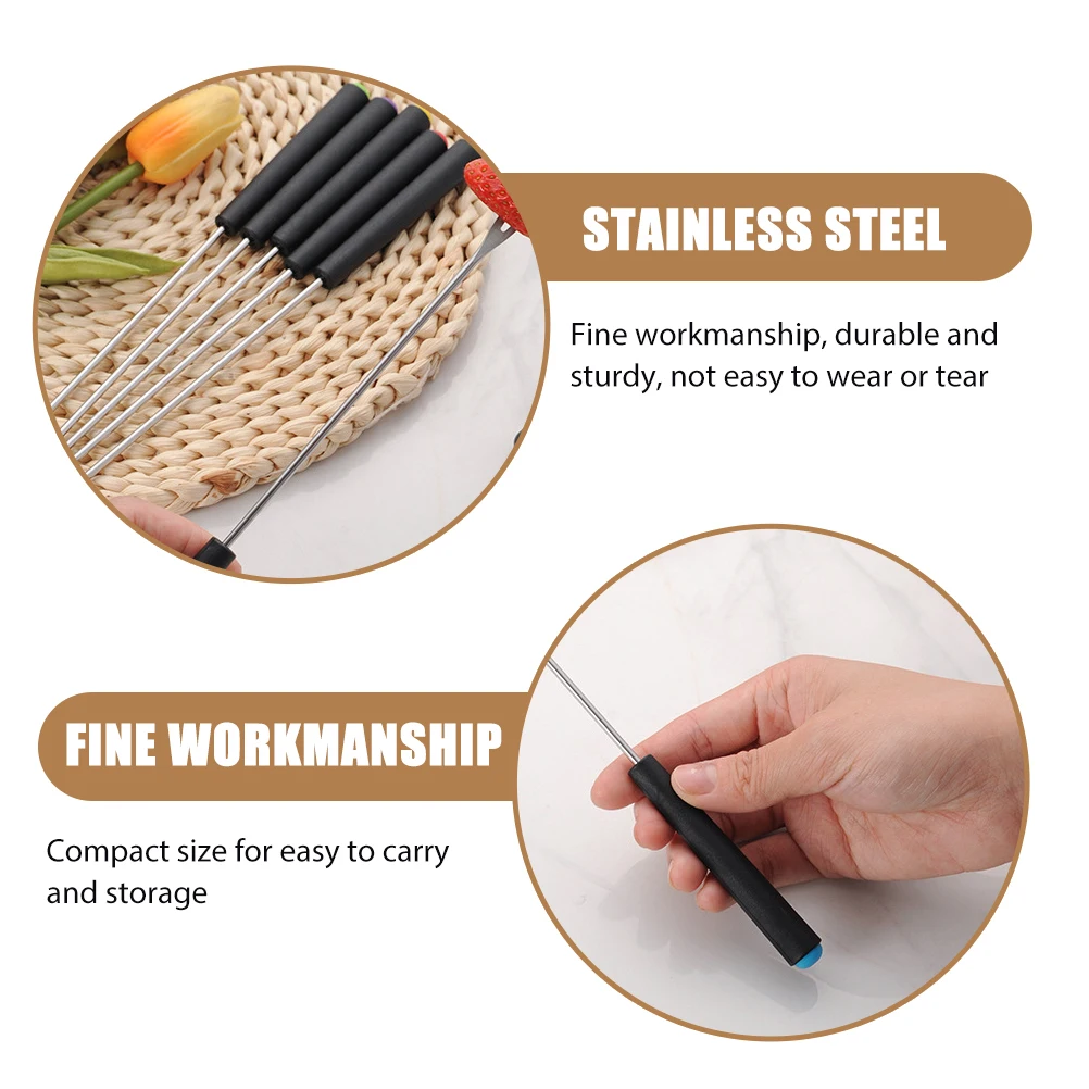 

6pcs Stainless Steel Fruit Forks Long Handle Chocolate Dipping Forks For Cake Balls Candies Nuts Fondue Party Baking Tools