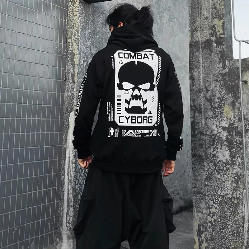 ARENS Spring Autumn New Men's Tide Punk Future World Science Fiction Functional Dark City Thickened Hooded Sweatshirt Coat
